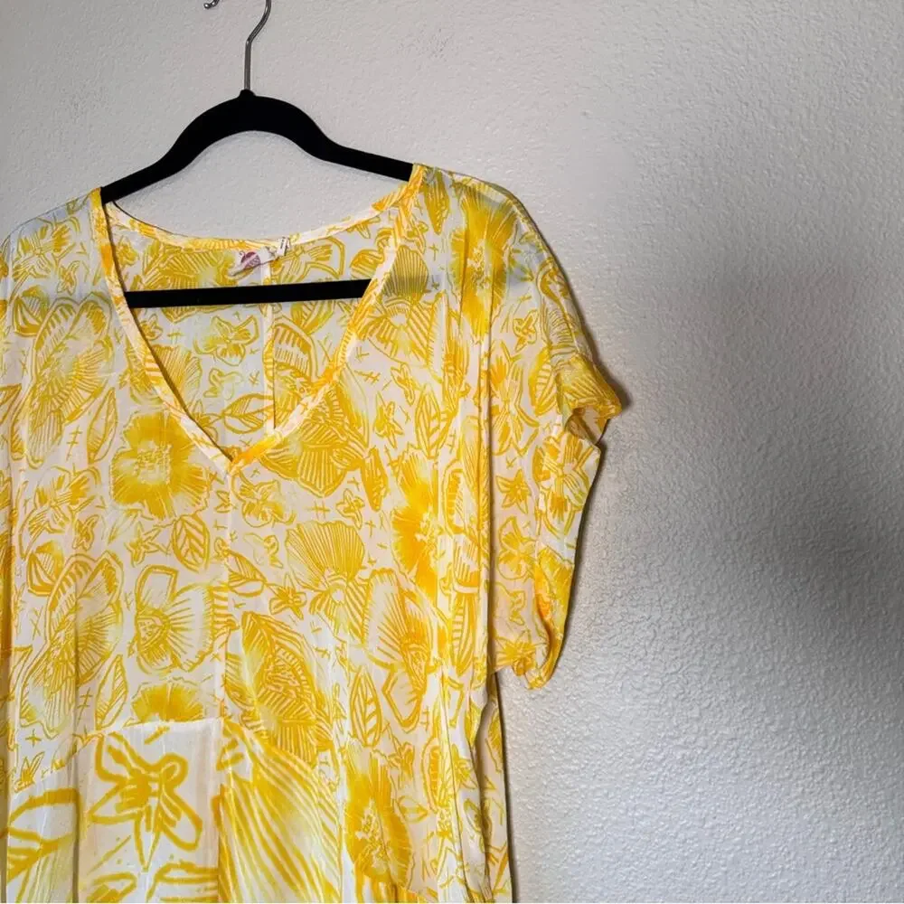 Anthropologie Lilka Yellow Printed Swimsuit Coverup Womens XS Beachy Summer_3